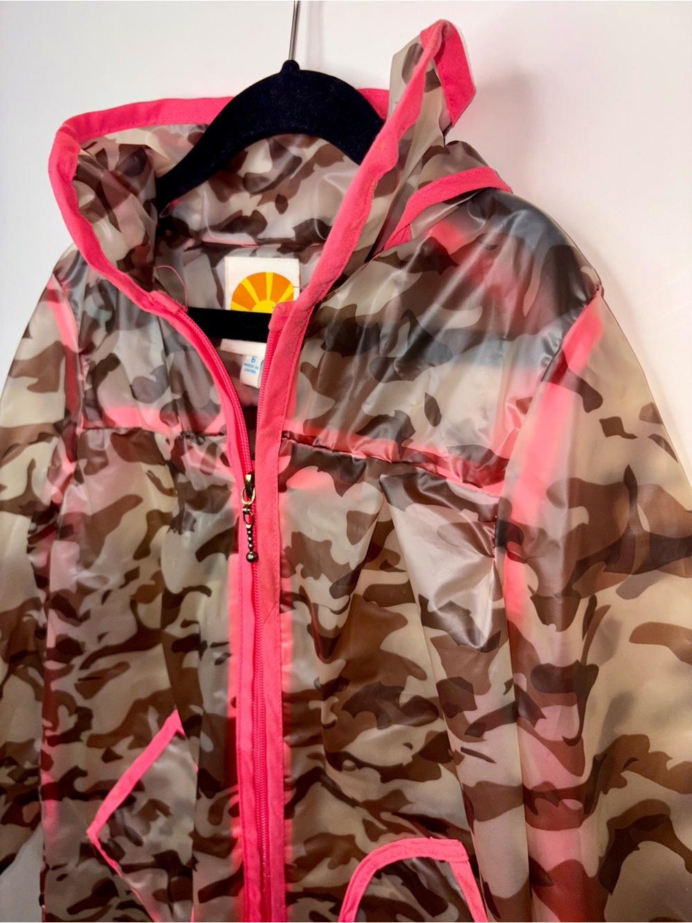 C&C California Girls Size 6 Camo Hooded Rain Jacket Pink Trim